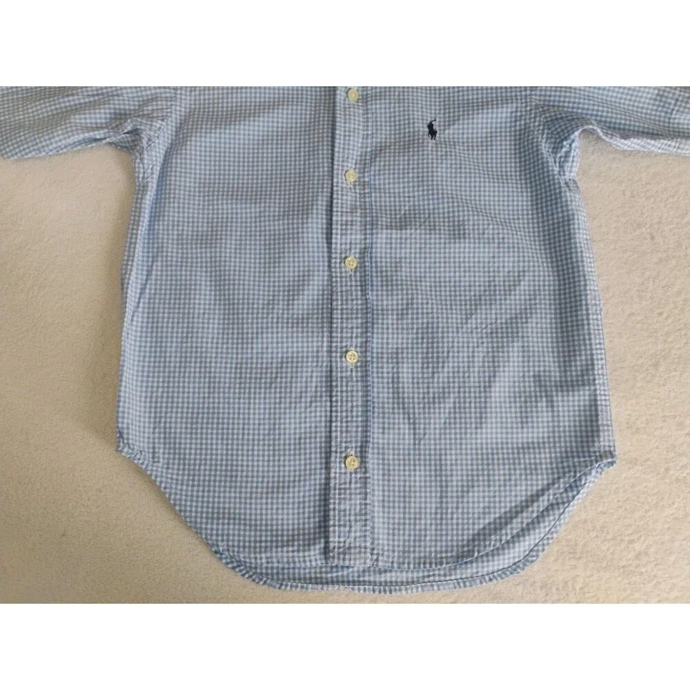 Vtg Ralph Lauren Boys Blue Gingham Shirt Short Sleeve Button Down Sz 4/5 Preppy